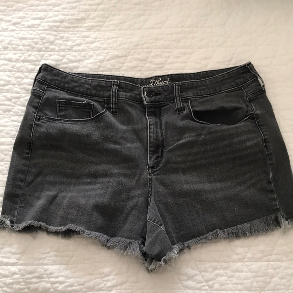 Washed black cutoff denim shorts